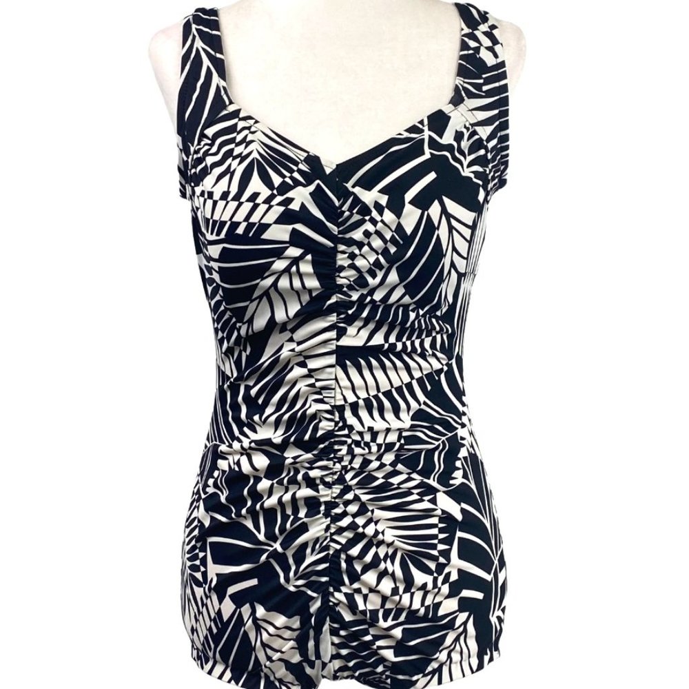 Maxine of Hollywood Black & White 1pc Swimsuit; 12